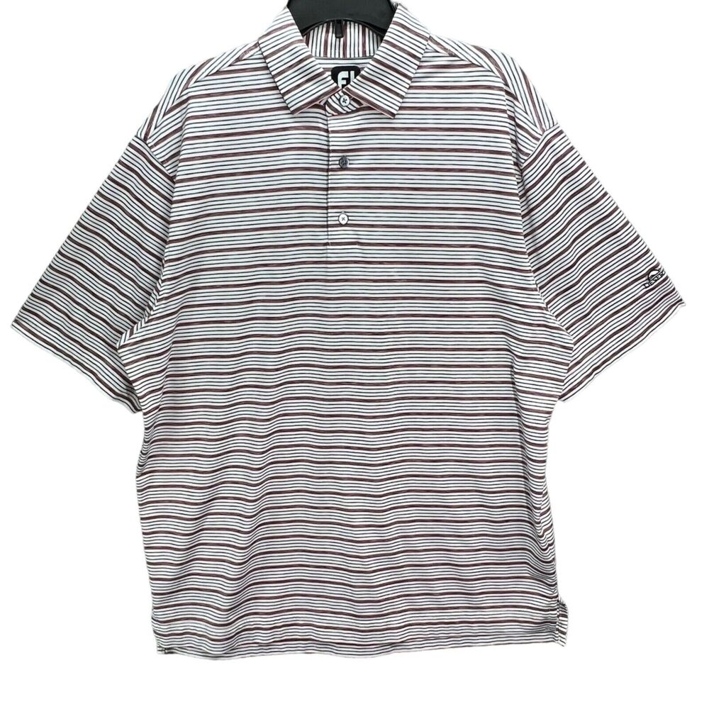 Footjoy‎ Golf Polo XL White Striped Stretch Performance Desert Horizons CC Shirt